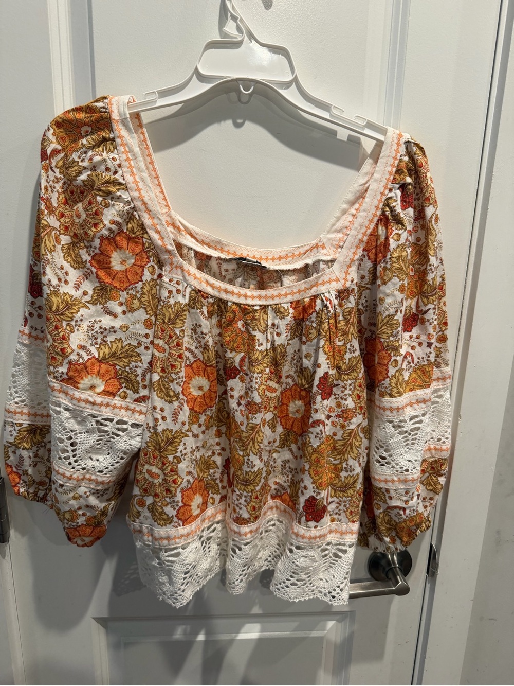 Rachel Zoe Crop Top Square Neck Crochet Lace Boho Embroidered Accent Sz L - Picture 3 of 4